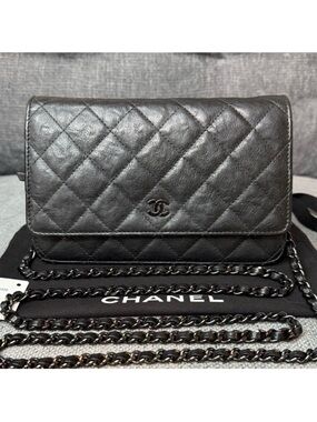 CHANEL classic wallet on chain with iridescent chain CALFSKIN